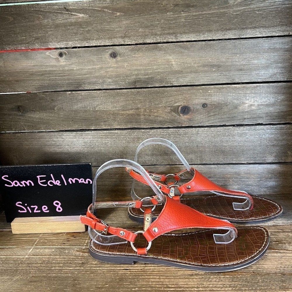 Womens Sam Edelman Greta Red‎ Pebbled Leather Thong Sandals Size 8 M GUC